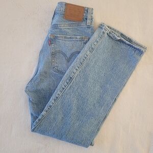 Levis Ribcage Straight Ankle Light Blue Denim Jeans Women W24 L27 Distressed